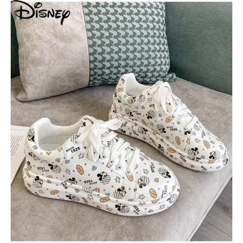Disney girl cute cartoon graffiti pu round toe flat shoes comfortable, breathable, wear-resistant, non-slip platform sneakers