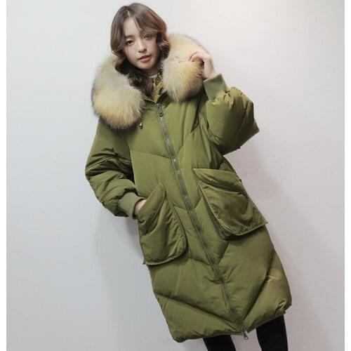 Grey Duck Jacket Woman Hooded Fur Long Coat Winter Korean Parka Womens Down Jackets Brands Campera Mujer KJ475