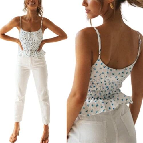 Summer Floral Shirt Women Clothes Sexy Off Shoulder Spaghetti Straps Sleeveless Crop Top Cute Clothes Women Casual Camis Tops