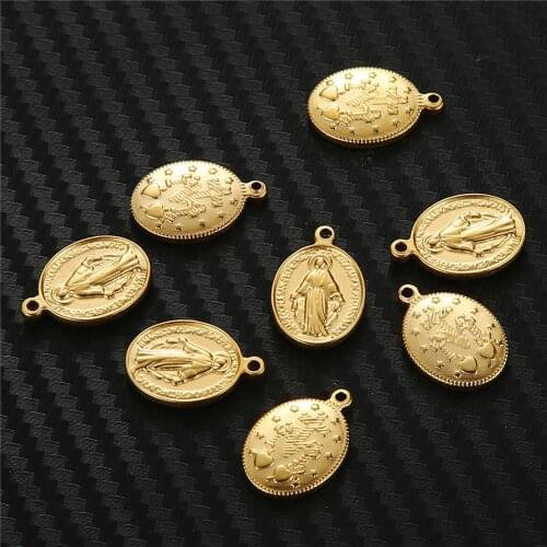 Silver Color/Golden Stainless Steel Virgin Mary Medal Charm Pendant Cross Medallion Medallas Religiosas Wholesale 20pcs