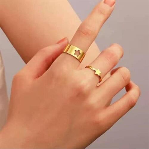 2 PCS Star Fashion Finger Ring Golden Silver Color Opening Cute Romantic Girl Women Rings Set Gift for Friend Hand Jewelry