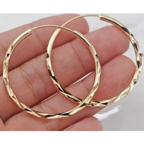 JK Fashion Classic Hoop Earring for Women Gold Color Geometric Pattern Suit Various Occasions Metal Versatile Female Jewelry