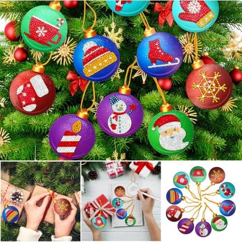 10pcs DIY Diamond Painting Christmas Tree Pendant Full Drills Special Shape Diamond Cross Stitch Embroidery Christmas Decoration