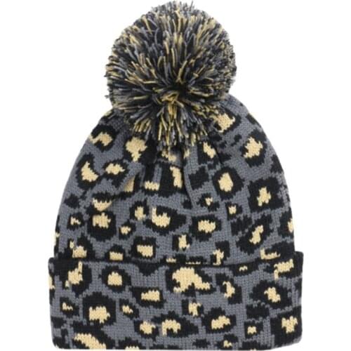 BADAMANA New Fashion Leopard Knit Hats Casual childrens knitting hat parent-child warm leopard wool Outdoor sport Hats