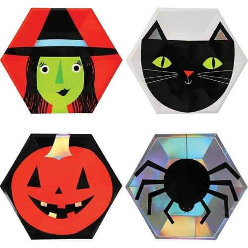 8pcs/lot 10inch Halloween Disposable Tableware Paper Plates Pumpkin Spider Cat Food Tray Halloween Party Kitchen Supplies zz12
