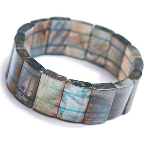 Drop Shipping Genuine Natural Labradorite Bracelet Women Men Power Stretch Crystal Rectangle Bead Bangle Bracelet