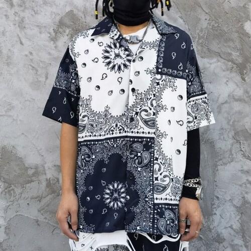 Men Clothing New Summer Hawaiian Shirts High Street Vintage Cashew Flowered Short Sleeved Camisas Blouses Tops Oversized Shirt