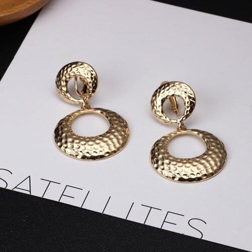 Earrings With No Piercing Clip Earrings Big Textured Metal Gold Color Hoop Earring Clip On Statment Modern Jewelry For Women