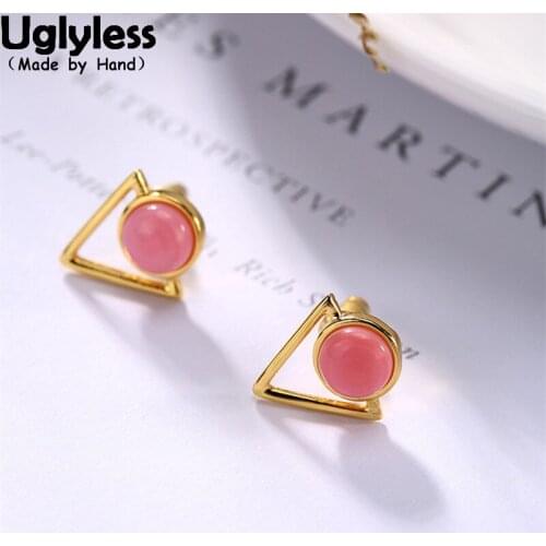 Uglyless Real 925 Sterling Silver Natural Sweet Pink Shell Studs Earrings Women Geometric Bijoux Beauty Triangle Brincos Jewelry