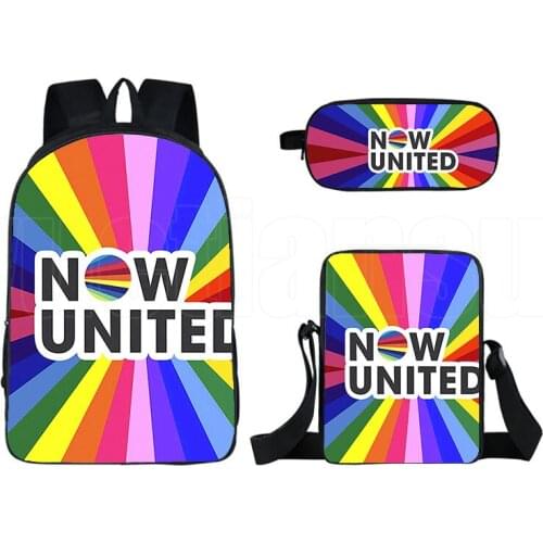 Now United School Bags for Teenage Girls 3PCS/set 3D Printed UN Team Rapper Mochia 16 Inch Backpack Sac A Dos Pencil Bag Bookbag