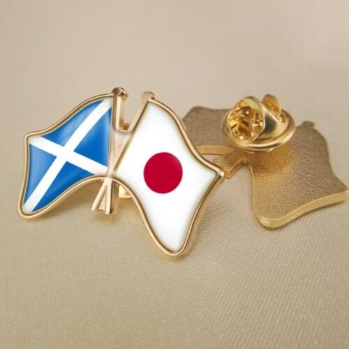 Scotland and Japan Crossed Double Friendship Flags Lapel Pins Brooch Badges