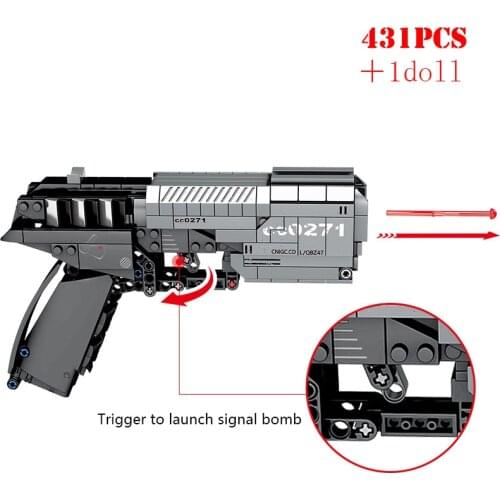 Signal Gun MOC Handgun Pistol Can Fire Bullets Building Blocks Technical City Bricks DIY Shooting Educational Toys For Children