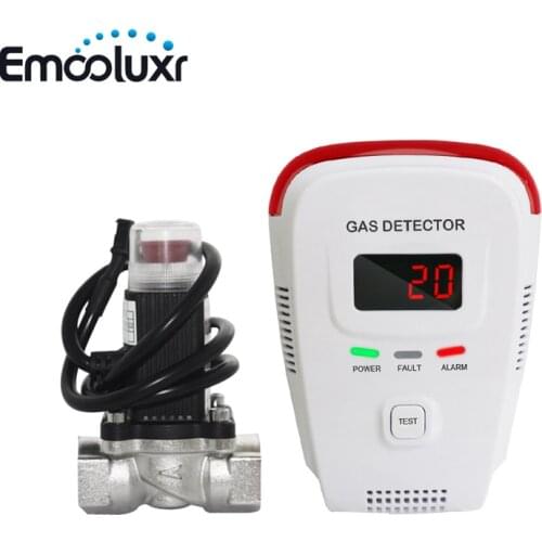 Kitchen Fire Alarm Detector Natural Gas Leaking Detection System w DN20 Solenoid Valve to Cut off Coal Gas for Home Security