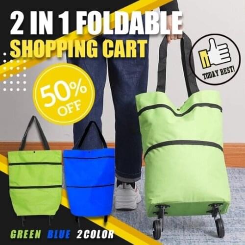 2 In 1 Foldable Shopping Cart With Wheels Premium Oxford Fabric Multifunction Bag Organizer High Capacity