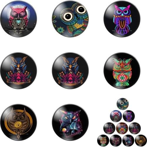 Cartoon Animal Flower Owl Black Round Photo Glass Cabochon Demo Flat Back Making Findings lotHandmade DIY Accessories