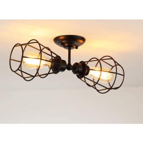 2 Light Industrial Bathroom Vanity Light Vintage Black Metal Wall Lamp Fixture Make Up Mirror Ceiling Wire Cage Wall Sconce