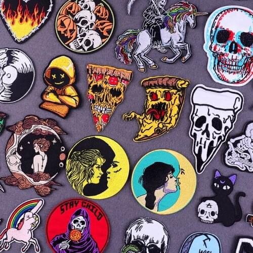 Horror Skull Patch Hippie Iron On Patches For Clothing Embroidered Badge Moon Applique Thermoadhesive Patches On Clothes Jacket