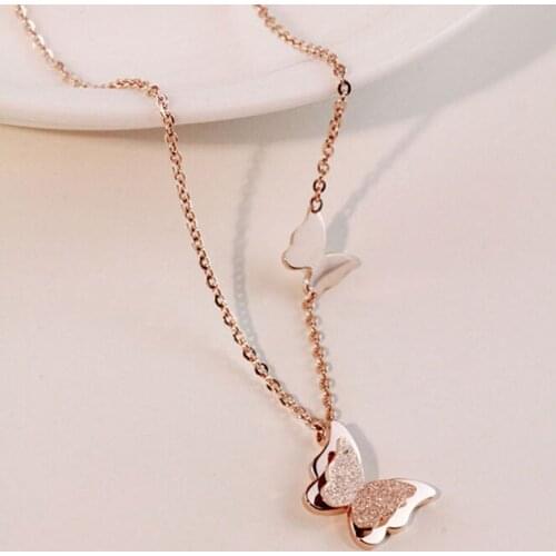 2020 Summer Style Smart Butterfly Pendant Necklace For Woman Titanium Steel Rose Gold Color Fashion Jewelry Gift Free Shipping