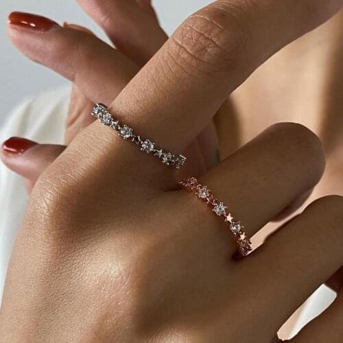 Korean Crystal Pentagram Ring Gold Silver Color Rings For Women Jewelry Resizable Star Ring Jewellery Anel Anillos Aneis Bague