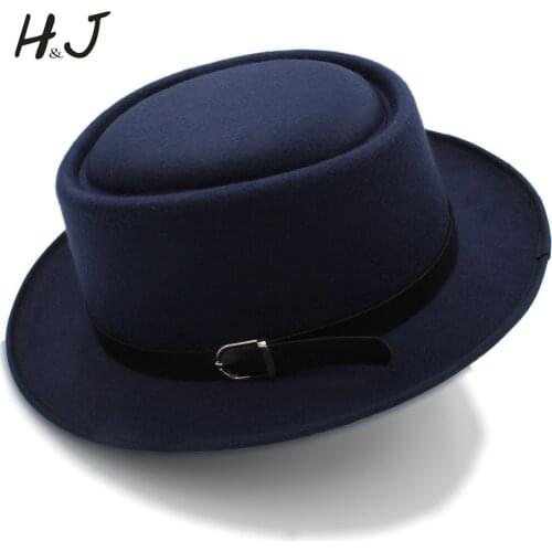 Pork Pie Hat for Women with Fashion Leather for Fascinator Wool Flat Fedora Hat for Lady Gambler Trilby Hat Hat Size 58cm