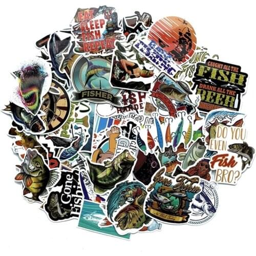 10 Sets=650PCS Fishing PVC Stickers Go Fishing Trolley Car Skateboard Refrigerator Stickers