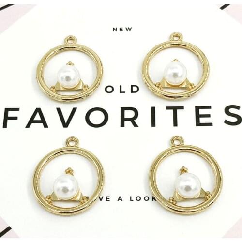 10pcs/lot Geometric Round Pearl Charms Round Metal Pendants Fit Decoration For Earring Hair Jewelry Accessories DIY Making YZ029