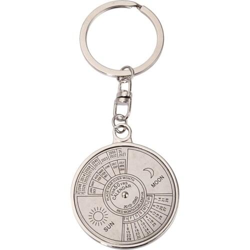 50 Years Perpetual Calendar Keychain Durable Wear-resistant Unique Compass Metal Keychain Gift