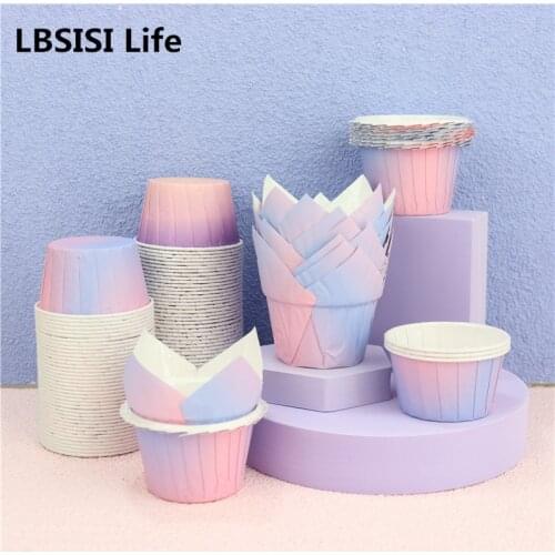 LBSISI Life 50pcs/Lot Baking Cupcake Gradient Paper Muffin Cup Oil-Proof For Pastry Cake Kit Birthday Wedding Favours Colorful