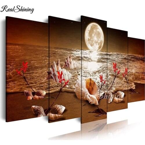 Magnolia flower sea shell moon seascape diamond painting 5d diy diamond mosaic full square round drill diamond embroidery F187