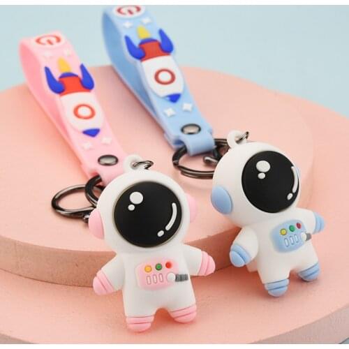 Cute Soft Rubber Space Astronaut Rocket Keychain Spaceman Universe Key Ring Boys Kids School Bag Jewelry Keyfob Car Pendant