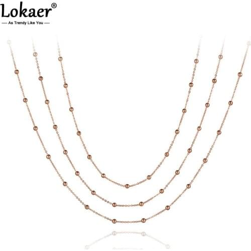 Lokaer Trendy Bohemia Stainless Steel Three-layer Beads Chain Choker Necklace Beach Jewelry Pendant Necklace For Women N19126