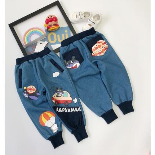 Tonytaobaby New Winter Baby Boys' and Girls' Soft Jeans Cartoon Offset Color Contrast Pants Kids Pants