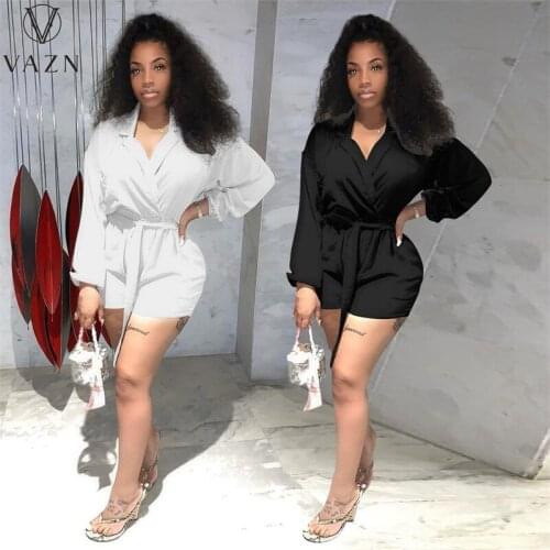 VAZN 2021 INS Early Autumn Elegant Overalls Young Daily Simple Nature Casual Full Sleeve High Waist Braid Women Slim Playsuits