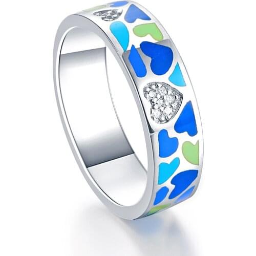SJF EnamelJewelry Wedding Band Rings Blue Green Enamel 925 Stealing Silver Ring For Woman Men Party Gift 2020 New