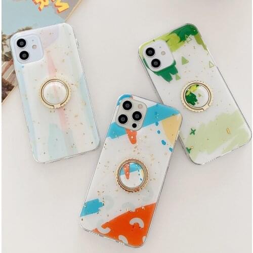 Epoxy Glitter Sequins Soft Phone Case for iPhone 12 Mini 11 Pro XS Max XR 7 8 Splice Color Finger Ring Holder Stand Cover