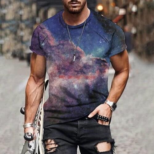 Starry sky 3D printing T-shirt men and women slim slimming summer casual funny mens streetwear 2021