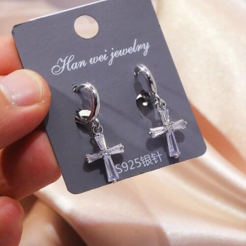 JUWANG 2021 New Fashion Luxury Drop Earrings Jewelry AAA Cubic Zirconia Crystal Cross Dangle Earrings For Women Party Decoration