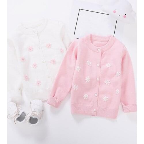 New Fashion Girls Sweaters Cute Flower Girls Cardigans Coat Spring Autumn Girls Clothing Knitted Sweater Jacket BC494