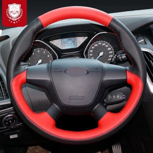 Leather hand stitched steering wheel cover wear-resistant Non-Slip grip Comfortable durable For Ford Focus Kuga EcoSport Fiesta