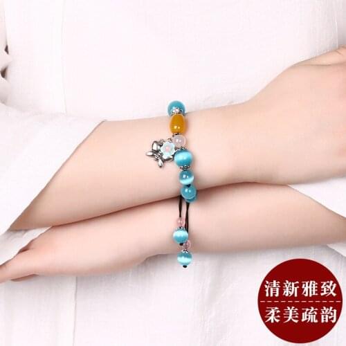Liuli Bead Retro Alloy Butterfly Beaded Bracelet Shell Flower Tassels Bangle Initial Charms Bijoux Jewelry Gifts Women Pulsera