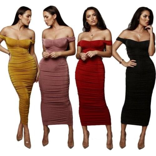 Fashion Women Strapless Solid Color Draped Bodycon Dress Casual Club Party Prom