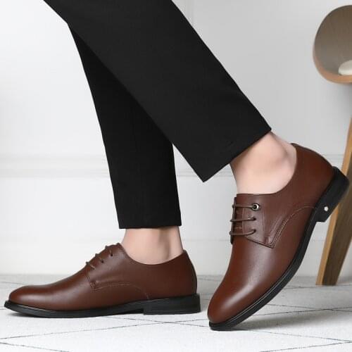 2021 New Men Dress Formal Business Office Work Soft Leathe for Male Mens Oxford Men Breathable Genuine Leather Rubber Oxford