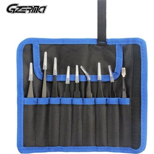 9Pcs/Set ESD Tweezers Set Anti-static Stainless Steel Precision Tweezers for Soldering BGA PCB Electronics Phone Repair Tools