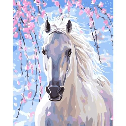 White flower Horse Animal DIY Digital Painting By Numbers Modern Wall Art Oil Painting Holiday Gift Home Decor Big Size
