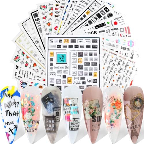 Letter Flower Stickers For Nail Sheets For Paintings Newspaper Vintage Decals Smile Love Manicure Sliders Decor SASACA017-409