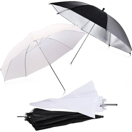 New 2pcs 33inch 83cm Flash Translucent White Soft Umbrella Photo Studio Accessories and 2pcs 33inch Black Silver Color Umbrella