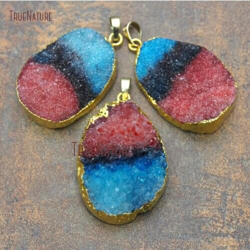 Near Round Rainbow Color Druzy Crystal Necklace Pendant DIY Making Gold Copper Single Bail Charm Approx 30*40 mm PM11228