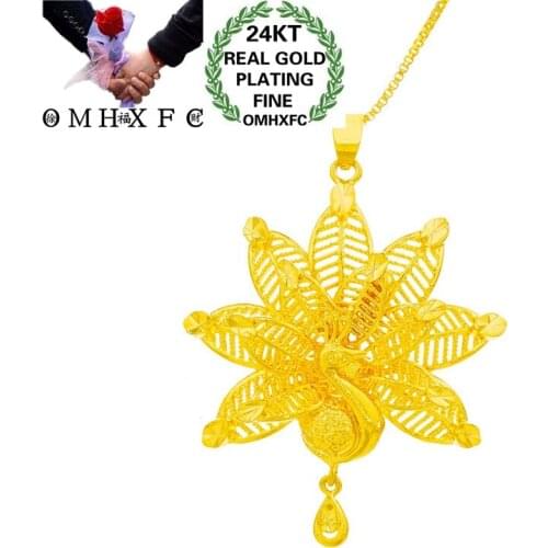 OMHXFC Wholesale PN349 European Fashion Hot Fine Woman Girl Party Birthday Wedding Gift Vintage Peacock 24KT Gold Pendant Charm