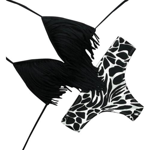 Sexy Tassels Bikini Set Women Swimwear Bandage Push Up Padded Bra Swimming Suit Women Bathing Suit Thong Bikini Badpak Dames