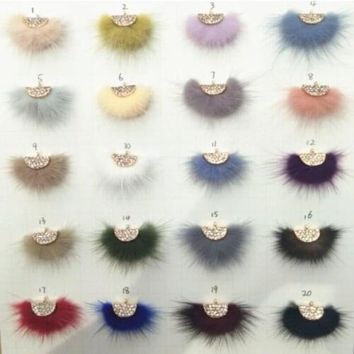 4pcs/lot charms real mink hair tassel for earrings bag jewelry making diy fan tassels with crystal gold cap jewelry accessories